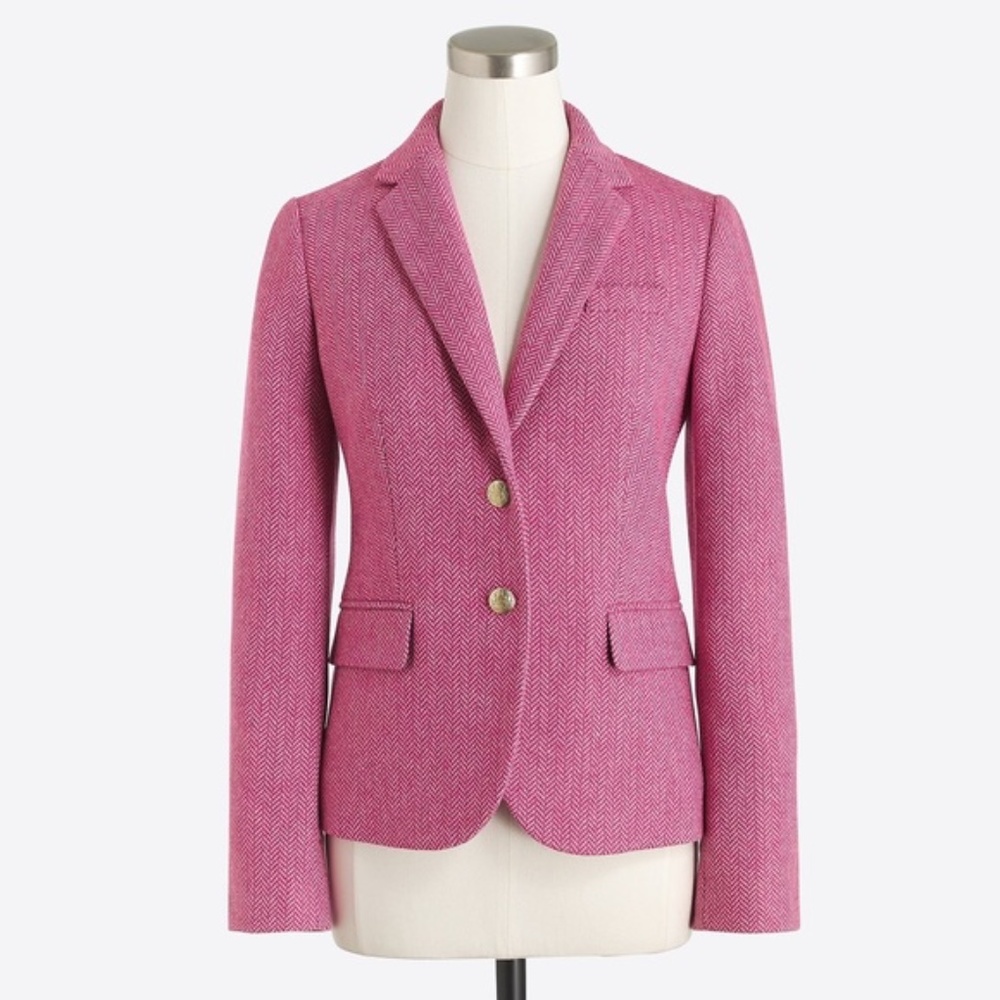 J. Crew Pink Herringbone Wool Blend Blazer